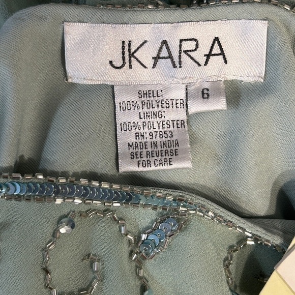 J Kara Women’s Evening Gown Beaded/Scalloped Asymmetrical Celadon Size-6 NWT - Picture 7 of 14